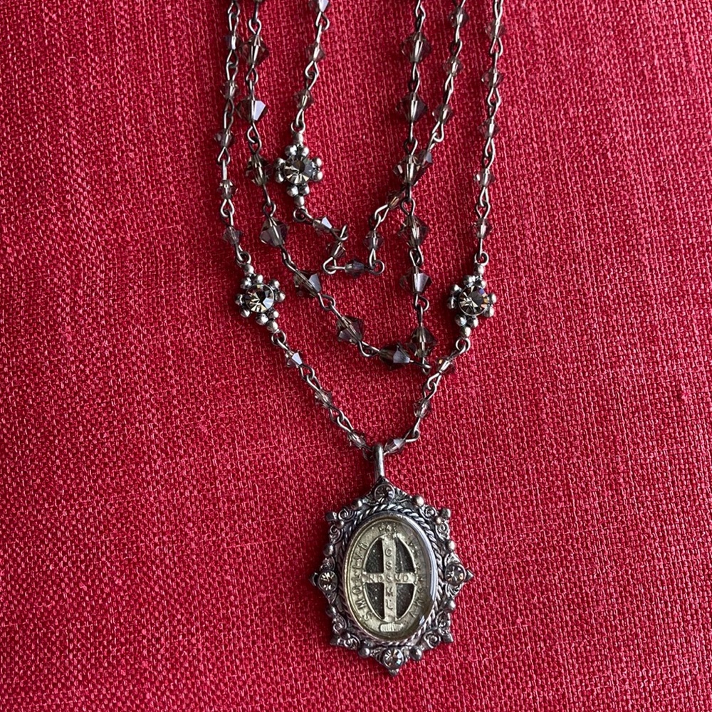 3 strand medallion Virgins Saints & Angels necklace